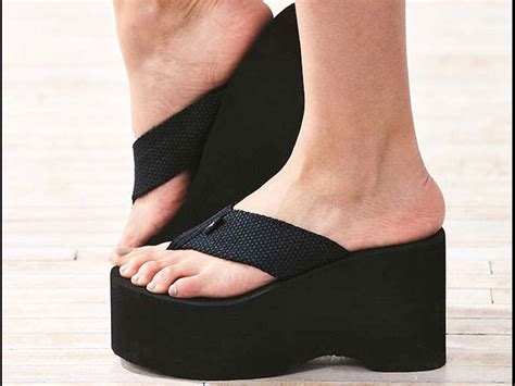 Pin By Melanie F On Sexy Wedge Flip Flops Thongs Black High Heels