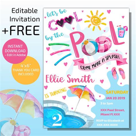 Pool Party Invitation Swimming Birthday Party Pool Birthday Party Invitation Pool Party