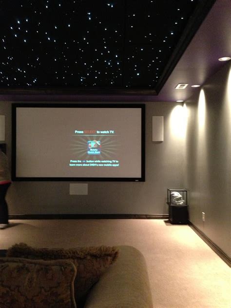 Basement Media Room With Black Ceiling