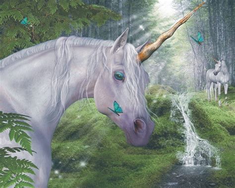 Unicorn Forest Magic Unicorns Fantasy Water Tear Horn Waterfall