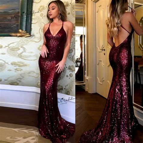 Burgundy Sexy Backless Evening Dresses Long Deep V Neck 2019 Robe De