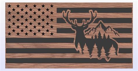 American Flag With Deer In Forest With Mountains Svg And Dxf Etsy