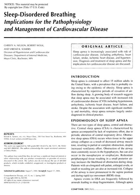 Pdf Sleep Disordered Breathing Implications For The Pathophysiology