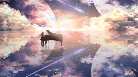 Download Wallpaper 3840x2160 Piano Silhouette Space Illusion Anime