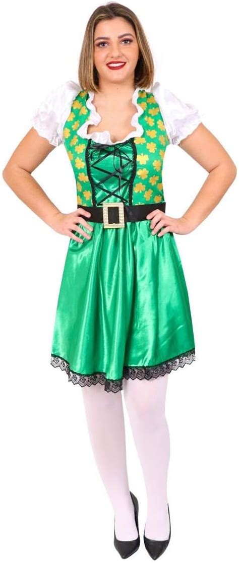 Ladies St Patricks Day Dress Green Shamrock Print Dress With Corset