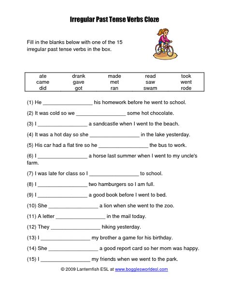 Past Tense Verb Forms Printable Worksheets Printable Forms Free Online