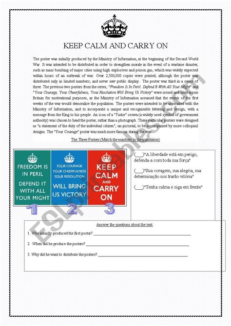 Keep Calm And Carry On History Esl Worksheet By Butterlis