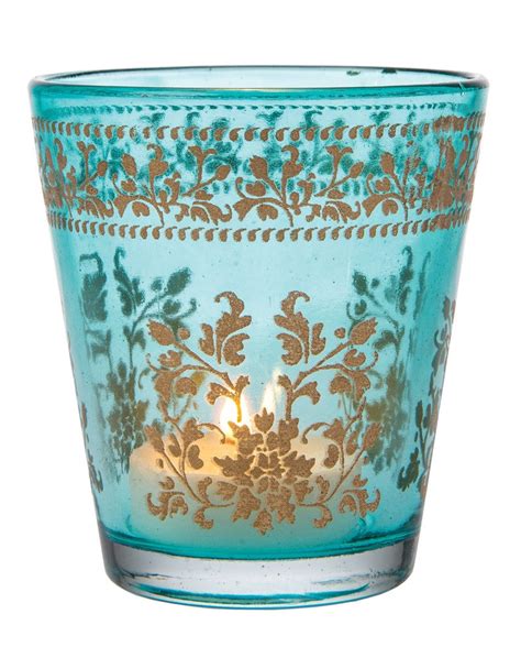 Juhi Painted Glass Candle Holder Turquoise Blue Angels In Wonderland