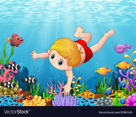 Little Boy Swimming Under The Sea Royalty Free Vector Image