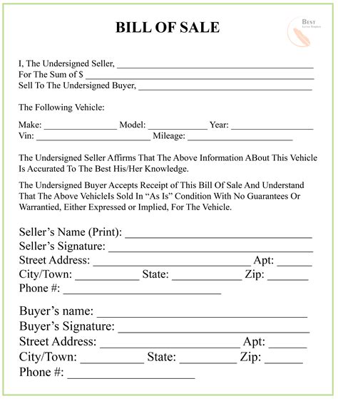 Bill Of Sales 2 Best Letter Template