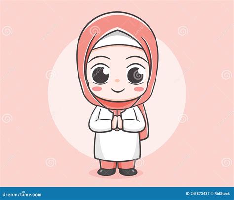 Cute Muslim Girl Cartoon Character Stock Vector Illustration Of