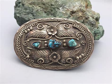 Vintage Turquoise And Sterling Silver Belt Buckle