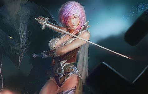 Photo Wallpaper Girl, Sword, Lightning, Square Enix, - Woman Warrior ...