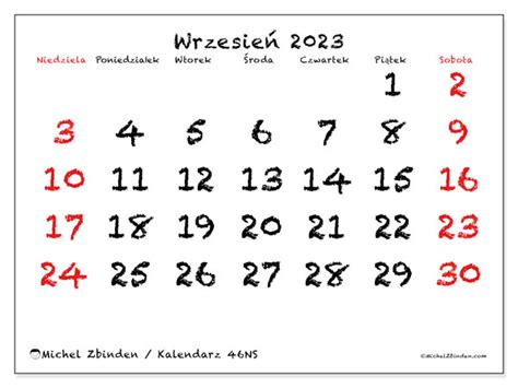 Kalendarz Wrzesień 2023 Do Druku “501ns” Michel Zbinden Pl