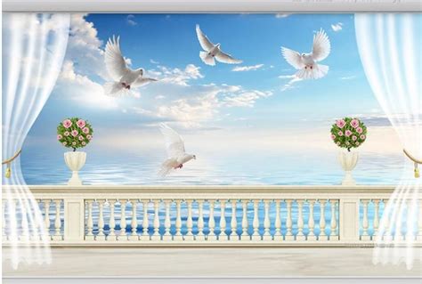 There Is A Mural On The Wall Of A Balcony With Flowers And Birds Flying