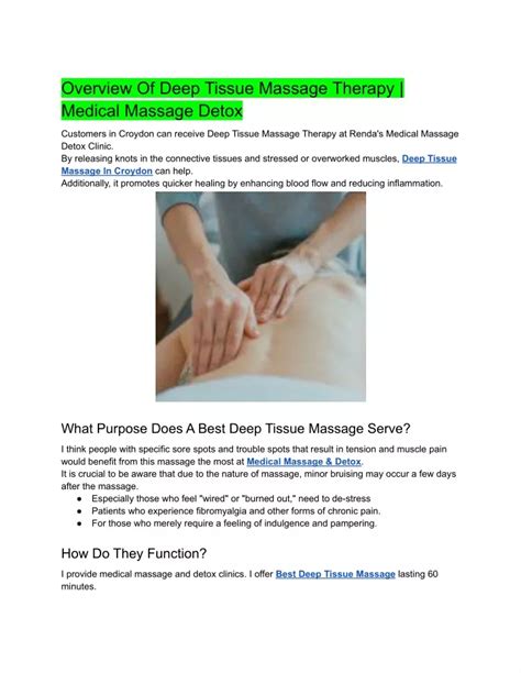 Ppt Overview Of Deep Tissue Massage Therapy Medical Massage Detox Powerpoint Presentation Id