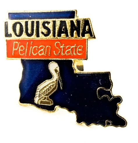 Louisiana Pelican State Shaped Blue Red Lapel Pin Back Tie Hat