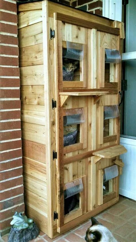 If you are worried about predators, you can cut another set of holes as an exit. Outdoor cat shelter | Feral cat house, Outdoor cat shelter ...