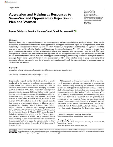 pdf aggression and helping as responses to same sex and opposite sex rejection in men and women
