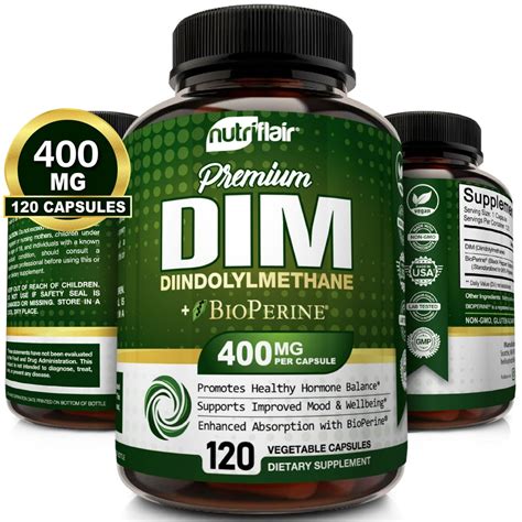 Nutriflair Dim Supplement 400mg With Bioperine 120 Capsules Diindolylmethane Estrogen