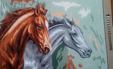 Needlepoint Tapestry Painted Canvas Horses 24x32 Gobelin 10538