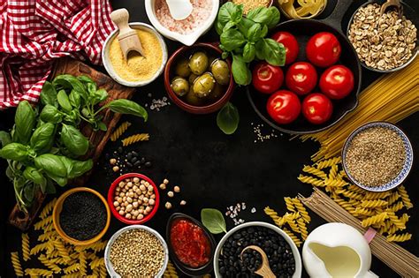 Food Background Food Concept With Various Tasty Fresh Ingredients For