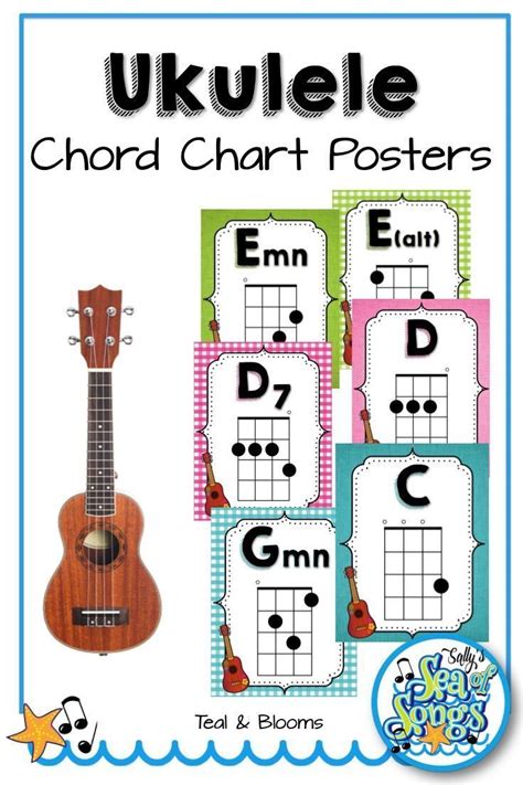 Ukulele Chord Chart Posters Teal And Blooms Ukulele Chords Chart