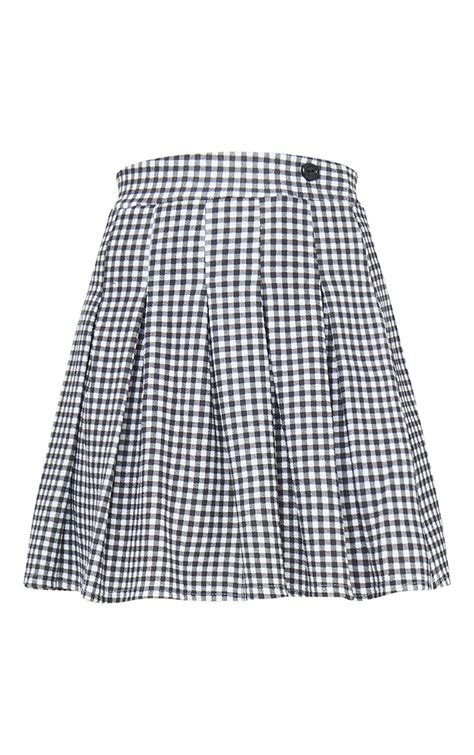 Black Gingham Pleated Side Split Tennis Skirt Prettylittlething Sa