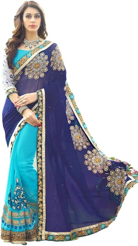 Saree Sari Designer Indian Dress Bollywood Ethnic Party Traditional Free Size Blue Amazon Ca