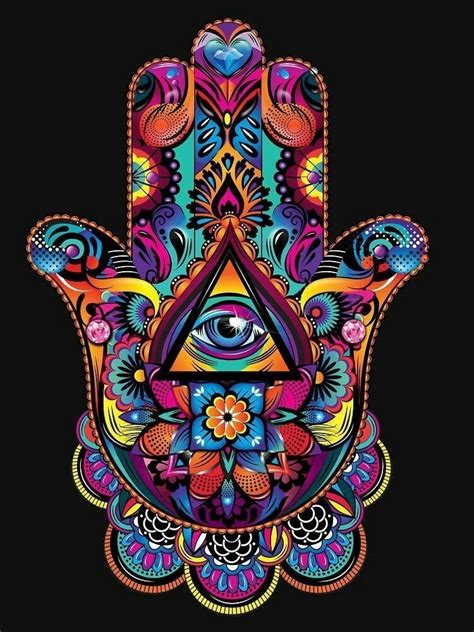 A Hamsa With An All Seeing Eye On Its Center And Colorful Designs