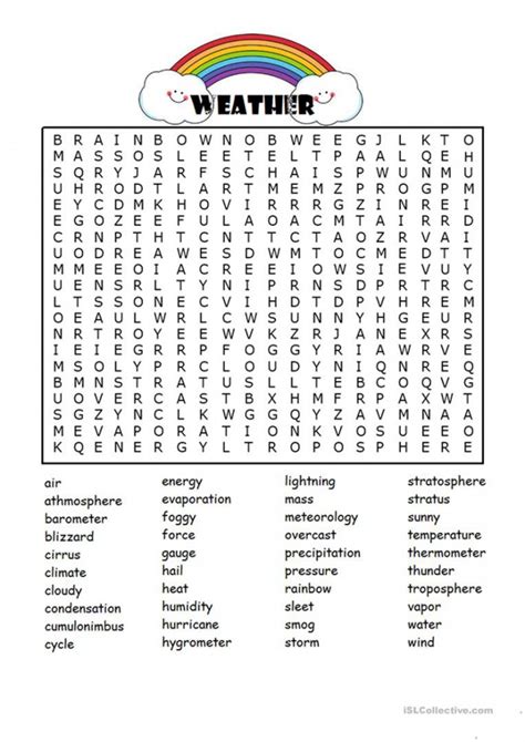Weather Word Search Worksheets | 99Worksheets