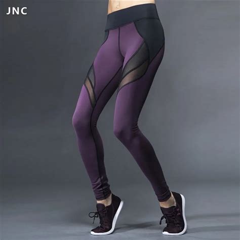 Jnc Mesh Patchwork Breathable Fitness Leggings Quick Dry Elastic Yoga Pants Women Cool Sport