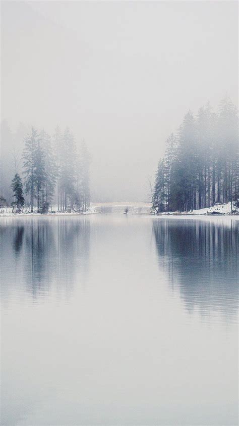 Winter Lake White Blue Wood Nature Fog Wallpaper Hd Iphone