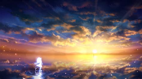 Pngtree offers hd anime background images for free download. anime, Girl, Sunset, Sky, Clouds, Beauty, Landscape ...
