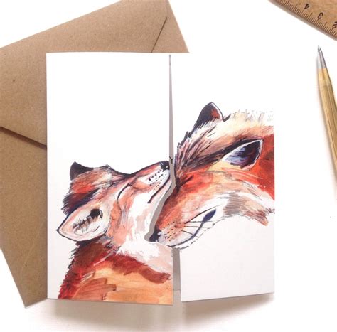 Sweet Fox Card Foxes Valentines Day Card Mother And Baby Etsy Fox