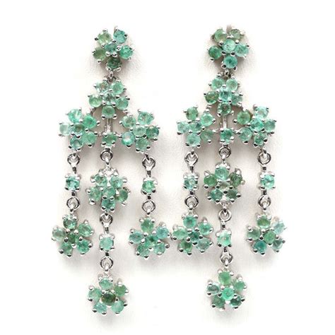 Sterling Silver Emerald Dangle Flower Earrings Flower Earrings Drop