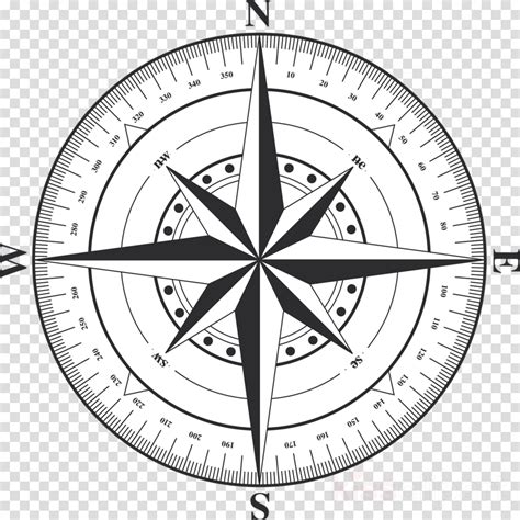 Rose Black And White Clipart Compass Illustration