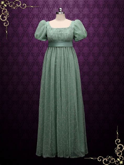 Green Regency Style Empire Dress With Floral Lace Joanne Empire Dress Fashion Historical Dresses