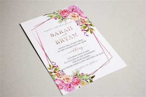 Rose Gold Floral Wedding Invitation Kit Printable Rose Gold Etsy