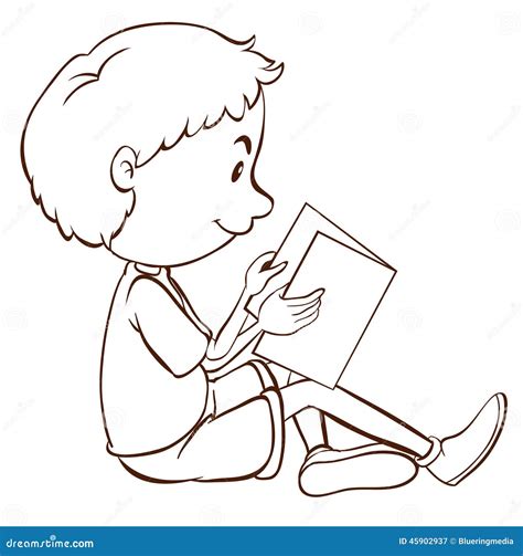 A Plain Sketch Of A Boy Studying Stock Vector Image 45902937