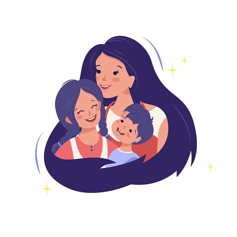 premium vector mom hugs her son and daughter
