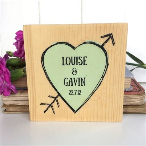 Love Heart With Names And A Date Printed On Wood By Northern Logic