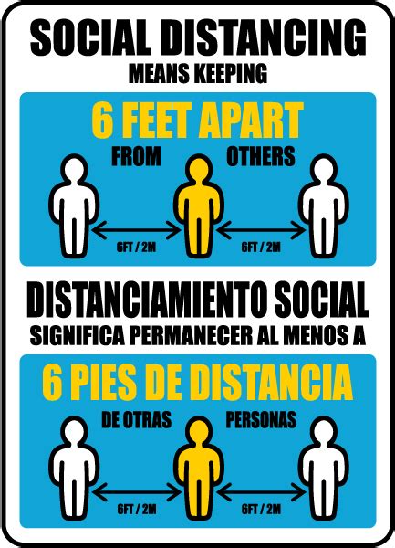 Bilingual Social Distancing Means Keeping 6 Ft Apart Sign Save 10