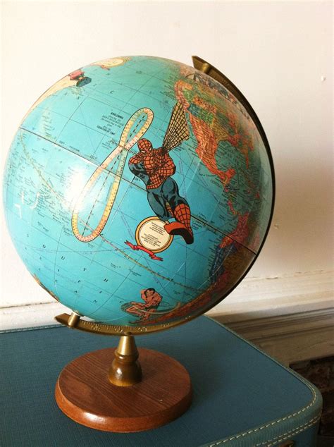Vintage Superhero Globe Custom Handcrafted Comic World Map Marveldc