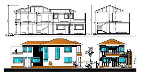 Villa House Design Elevation And Section Drawing Cadbull