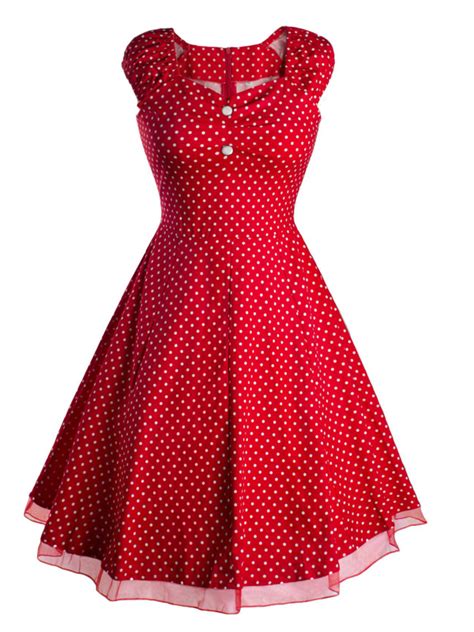 Buy 50s Red White Polka Dot Swing Tea Dress Vintage Swing Party Dress
