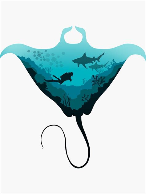 Manta Rays And Diving Sticker For Sale By Landscapeworlds Redbubble