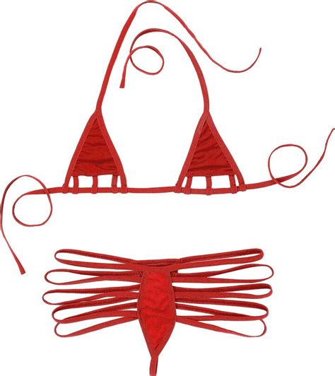 Inhzoy Women Micro Bikini Set Halter Self Tie Bra Top With Multi Strap