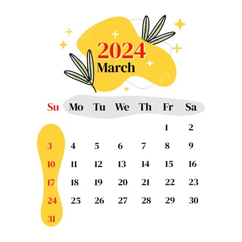 March 2024 Calendar Vector March Calendar 2024 Png And Vector With