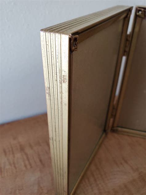 Vintage 5 X 7 Bi Fold Double Hinged Gold Metal Picture Frame Etsy